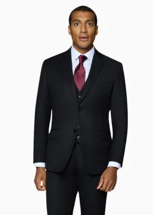 Bergamo Orange Vested Solid Black Slim Fit