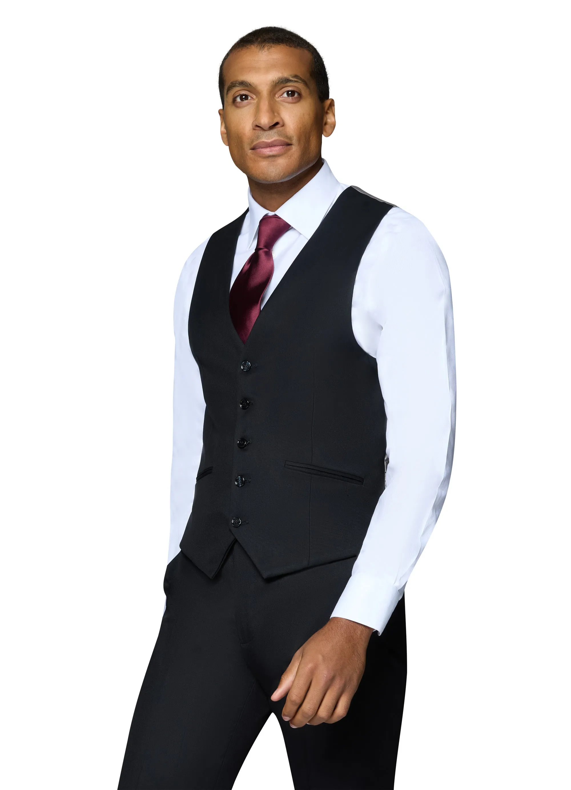 Bergamo Orange Vested Solid Black Slim Fit