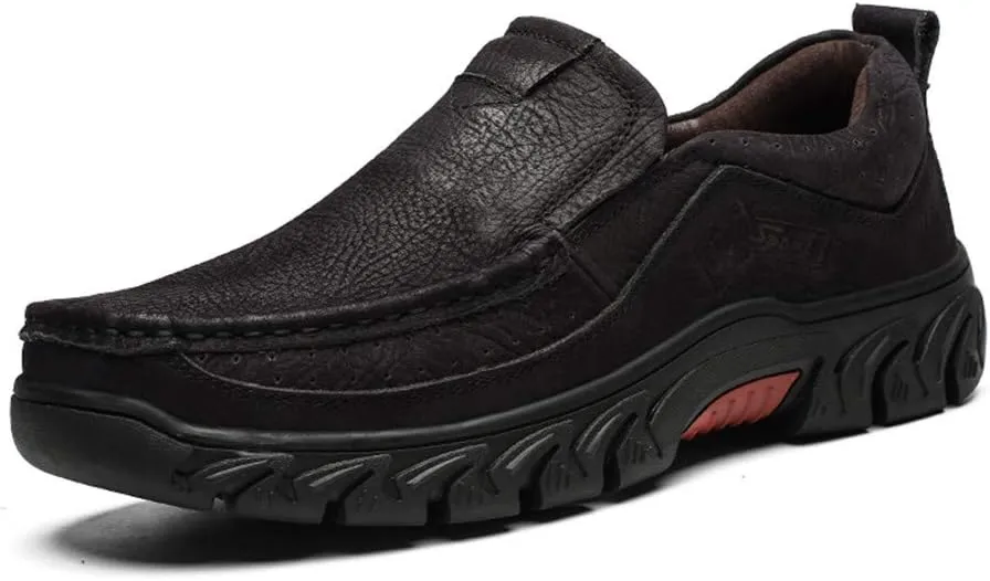 BIFINI Men's Slip-on Outdoor Walking Shoes Adventure Leather Hiking Moc Moccasin