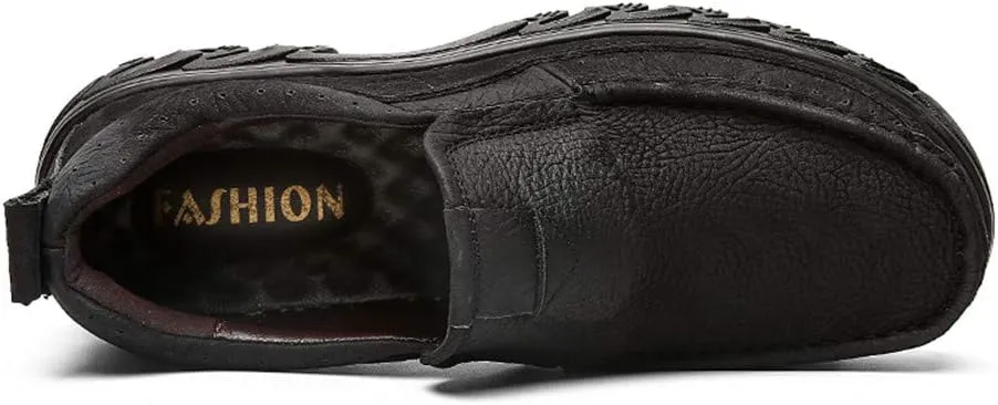 BIFINI Men's Slip-on Outdoor Walking Shoes Adventure Leather Hiking Moc Moccasin