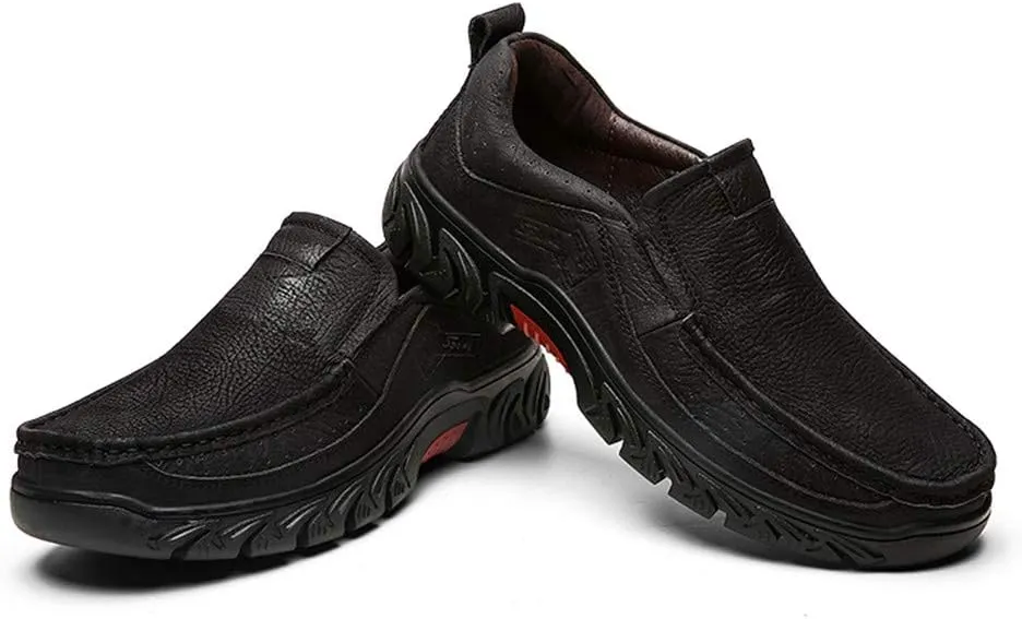 BIFINI Men's Slip-on Outdoor Walking Shoes Adventure Leather Hiking Moc Moccasin