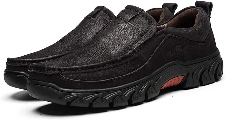 BIFINI Men's Slip-on Outdoor Walking Shoes Adventure Leather Hiking Moc Moccasin