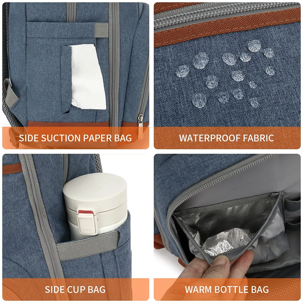 BILLITON MSHI Diaper Bag Backpack for Women Large Capacity Waterproof -Multifunctional with Insulated Pockets for Baby Girl Boy, Unisex Maternity Travel Bag (Deep Blue)