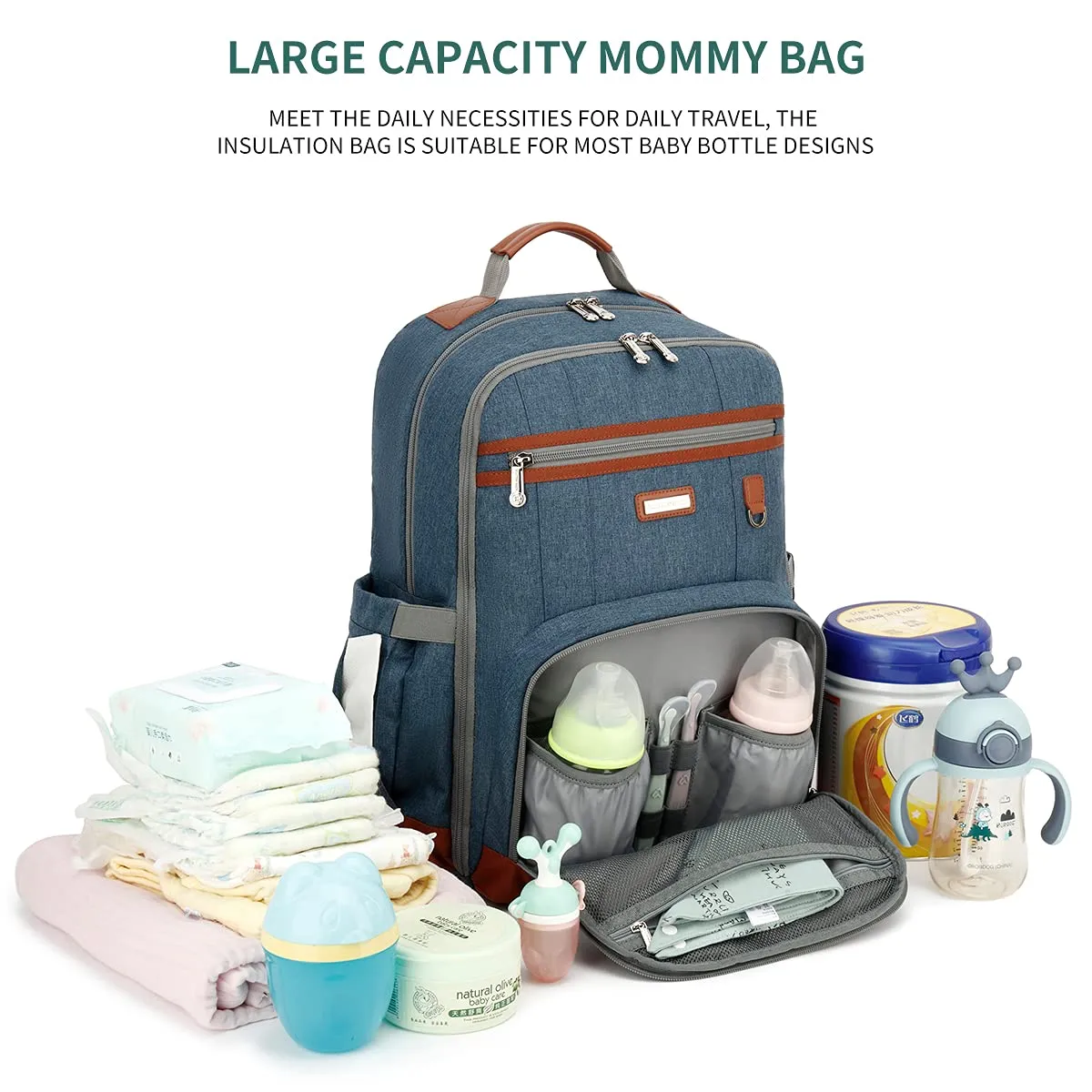 BILLITON MSHI Diaper Bag Backpack for Women Large Capacity Waterproof -Multifunctional with Insulated Pockets for Baby Girl Boy, Unisex Maternity Travel Bag (Deep Blue)
