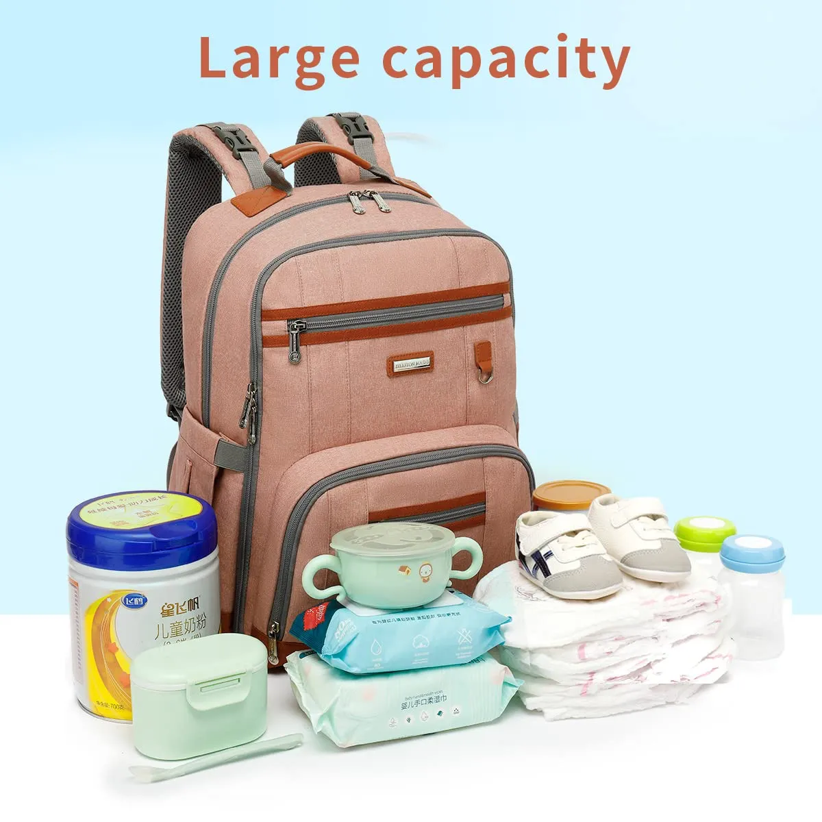 BILLITON MSHI Diaper Bag Backpack for Women Large Capacity Waterproof -Multifunctional with Insulated Pockets for Baby Girl Boy, Unisex Maternity Travel Bag (Deep pink)