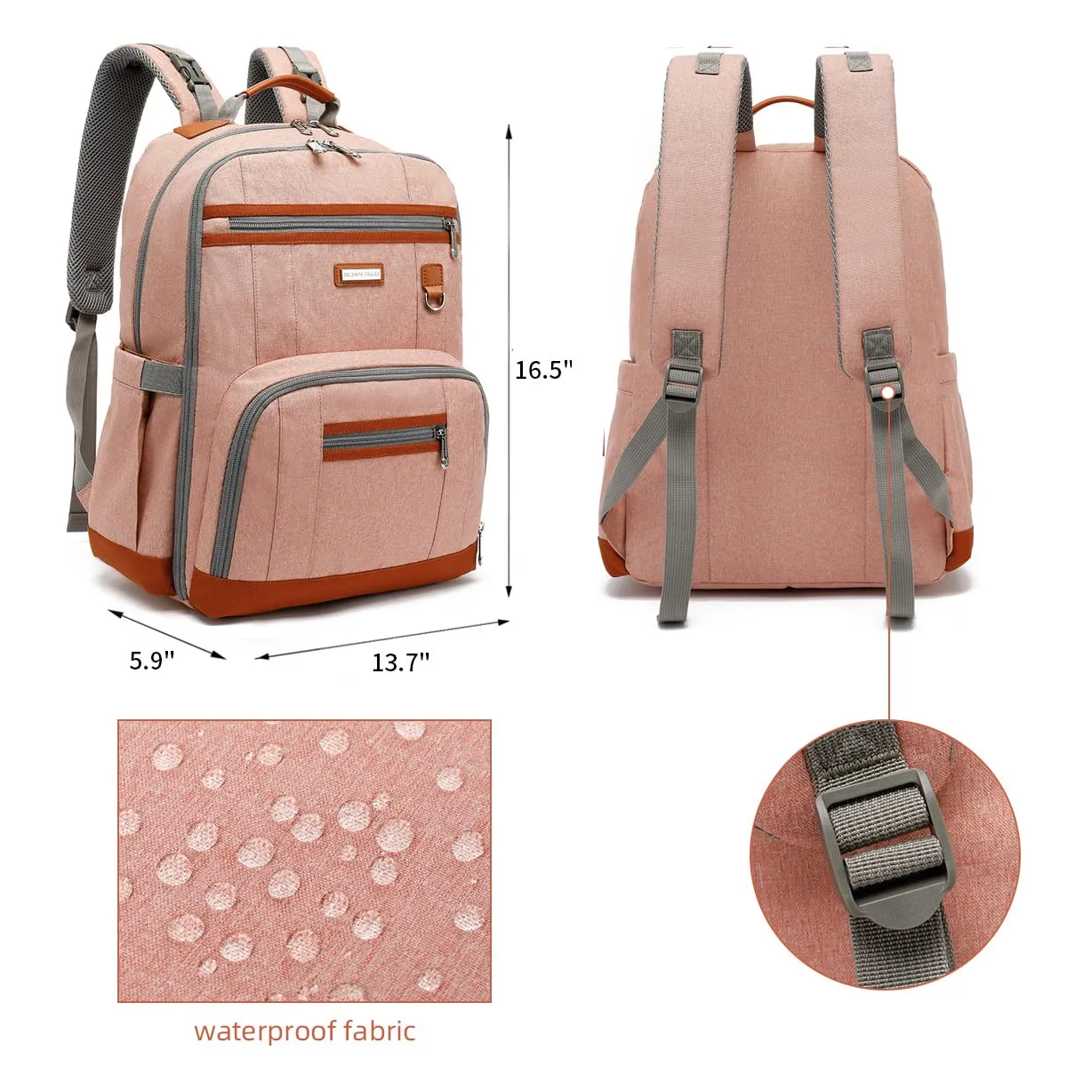BILLITON MSHI Diaper Bag Backpack for Women Large Capacity Waterproof -Multifunctional with Insulated Pockets for Baby Girl Boy, Unisex Maternity Travel Bag (Deep pink)