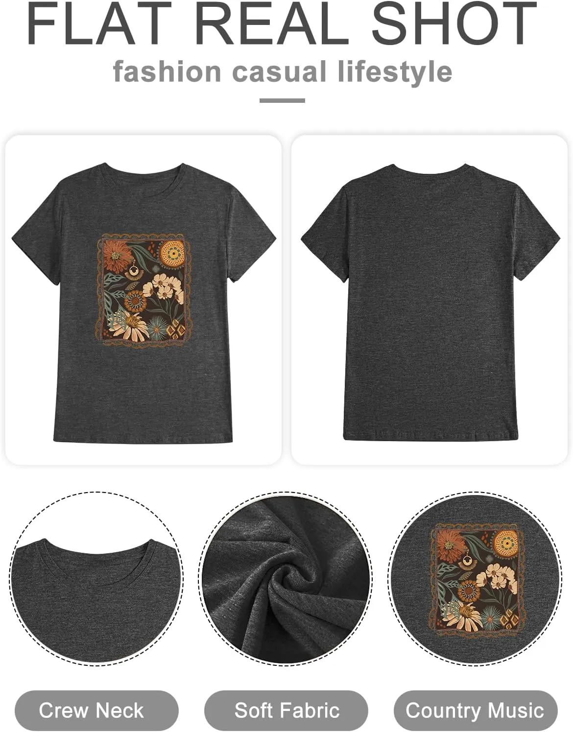 Binshre Women's Nashville T Shirts Country Music Concert Tshirts Distressed Graphic Short Sleeve Tees for Women