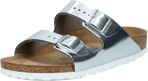 Birkenstock Women's Arizona Soft Footbed Sandals, Metallic Silver, 5-5.5 Narrow Women/3-3.5 Narrow Men