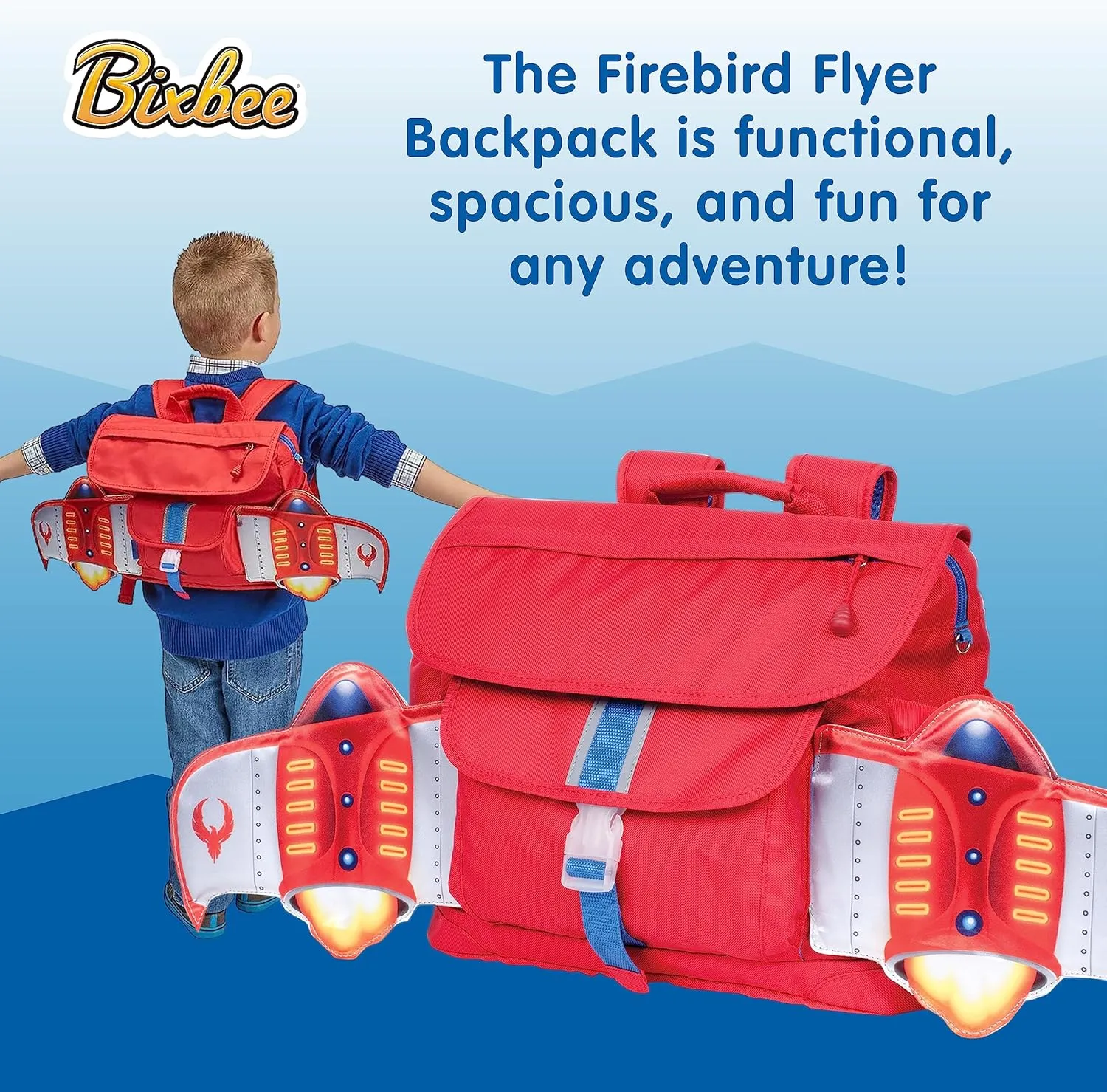 Bixbee Kids Backpack, Red Firebird Bookbag for Girls & Boys Ages 5-7 | Daycare, Preschool, Elementary School Bag for Kids | Easy to Carry & Water Resistant