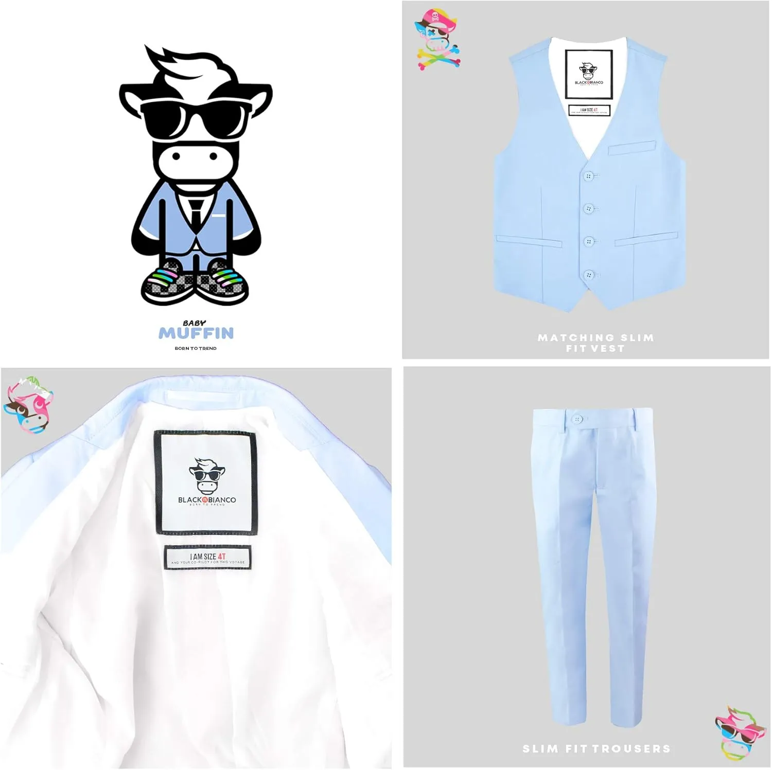 Black n Bianco Boys' First Class Slim Fit Suits Lightweight Style. Presented by Baby Muffin