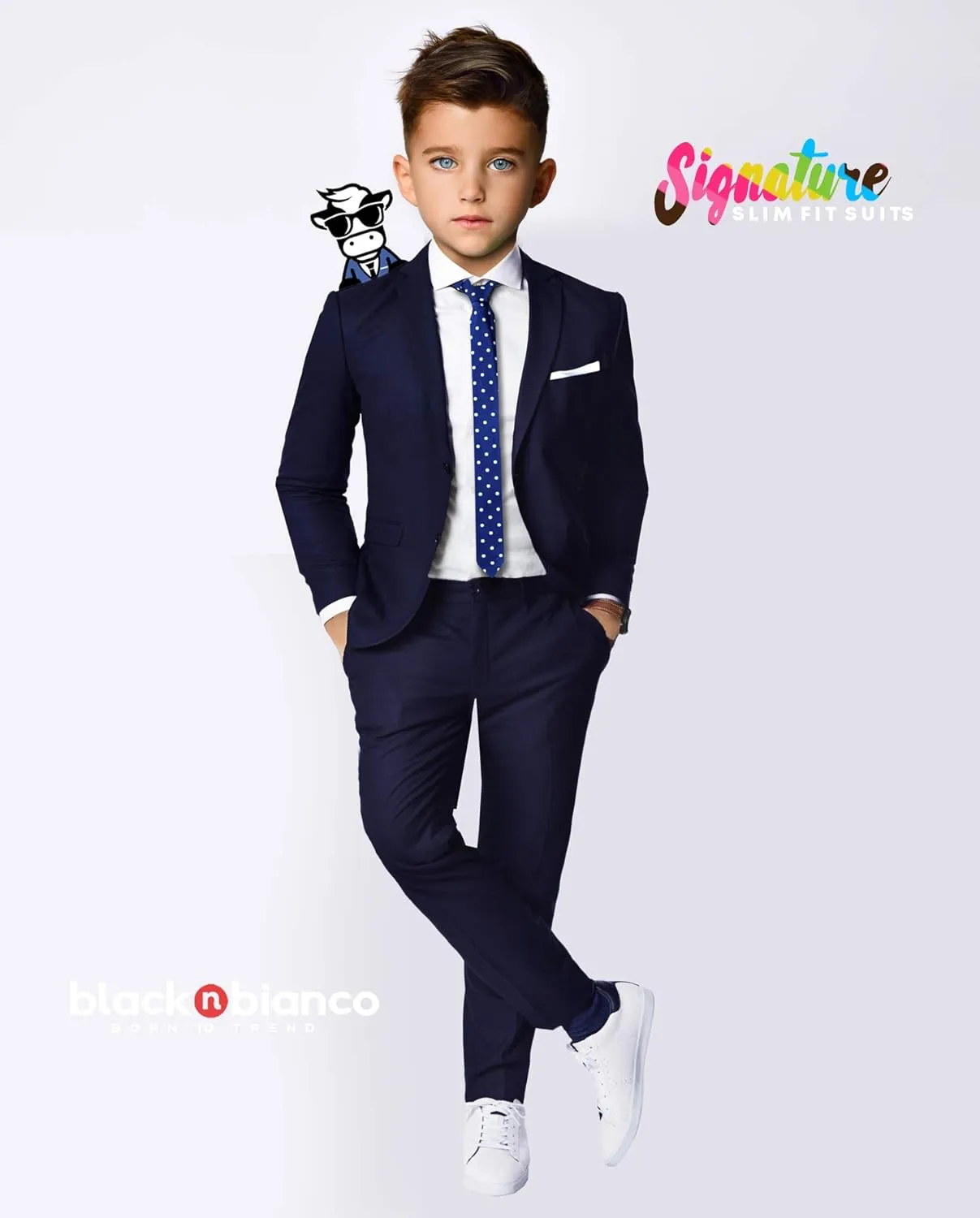 Black n Bianco Signature Boys' Slim Fit Suit Complete Outfit