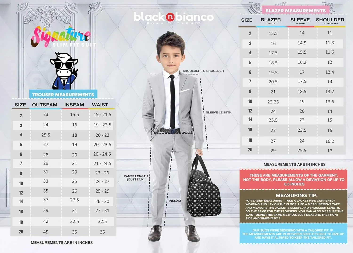 Black n Bianco Signature Boys' Slim Fit Suit Complete Outfit