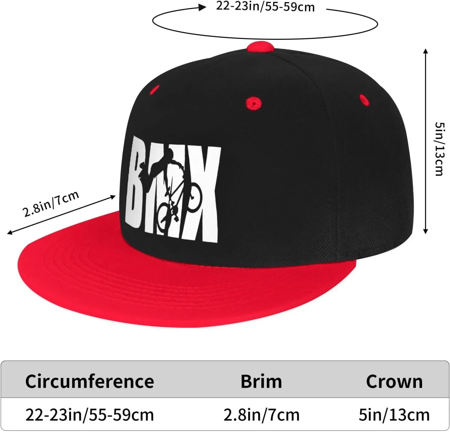 BMX Sports Snapback Hats Classic Adjustable Flat Brim Contrast Hip Hop Hat for Men Women White