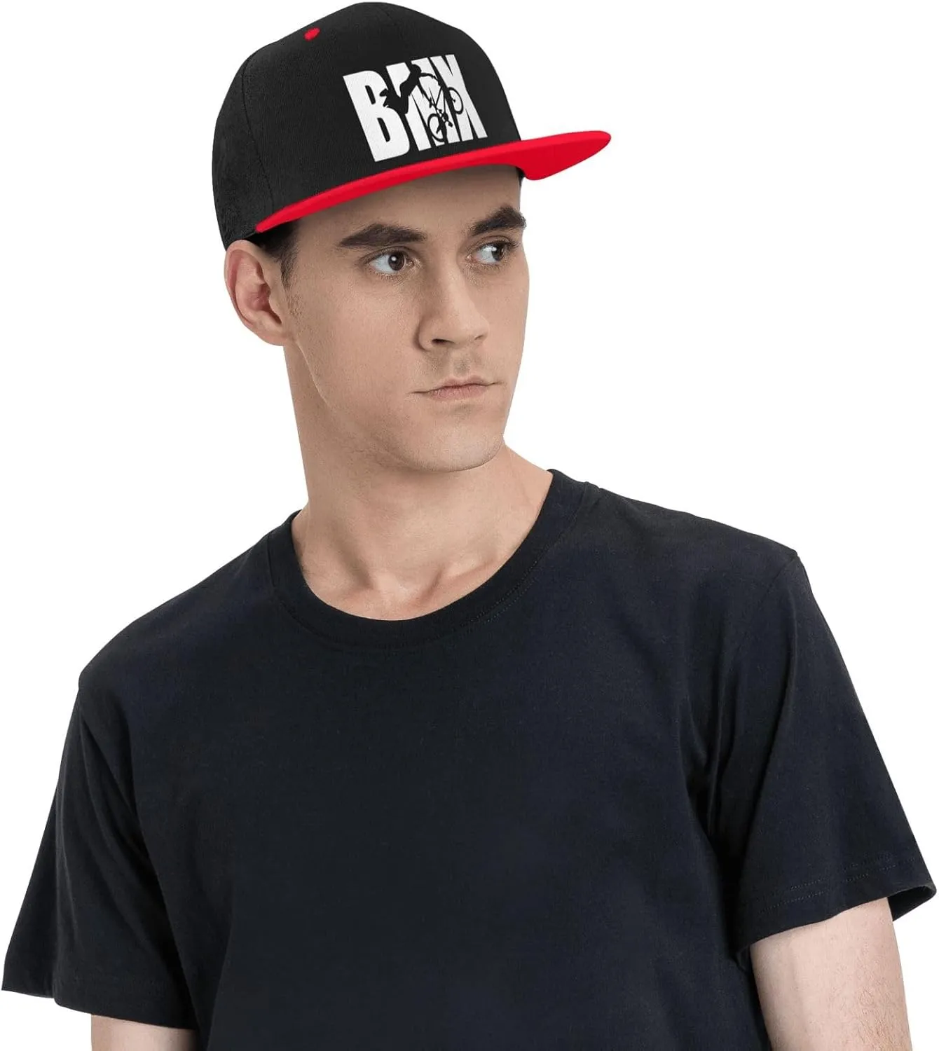 BMX Sports Snapback Hats Classic Adjustable Flat Brim Contrast Hip Hop Hat for Men Women White