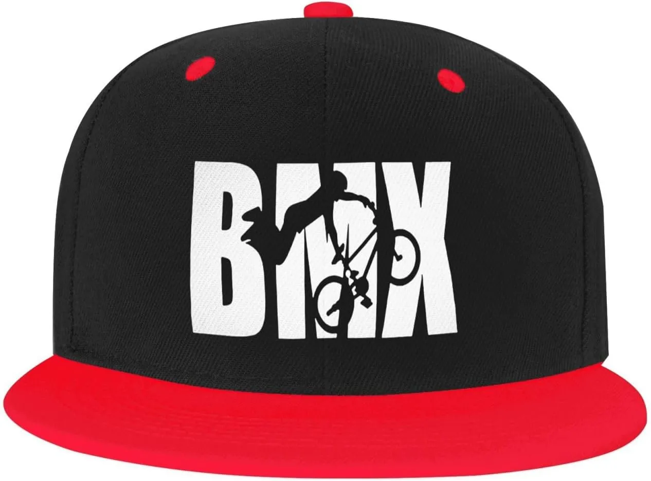 BMX Sports Snapback Hats Classic Adjustable Flat Brim Contrast Hip Hop Hat for Men Women White