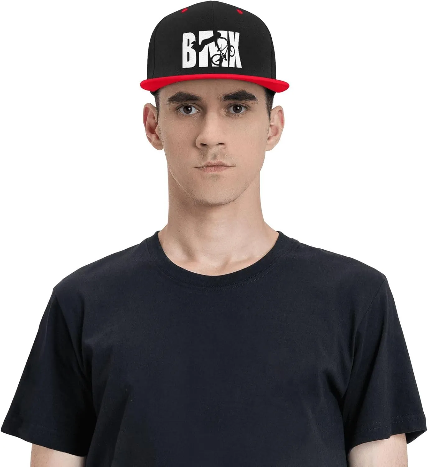 BMX Sports Snapback Hats Classic Adjustable Flat Brim Contrast Hip Hop Hat for Men Women White
