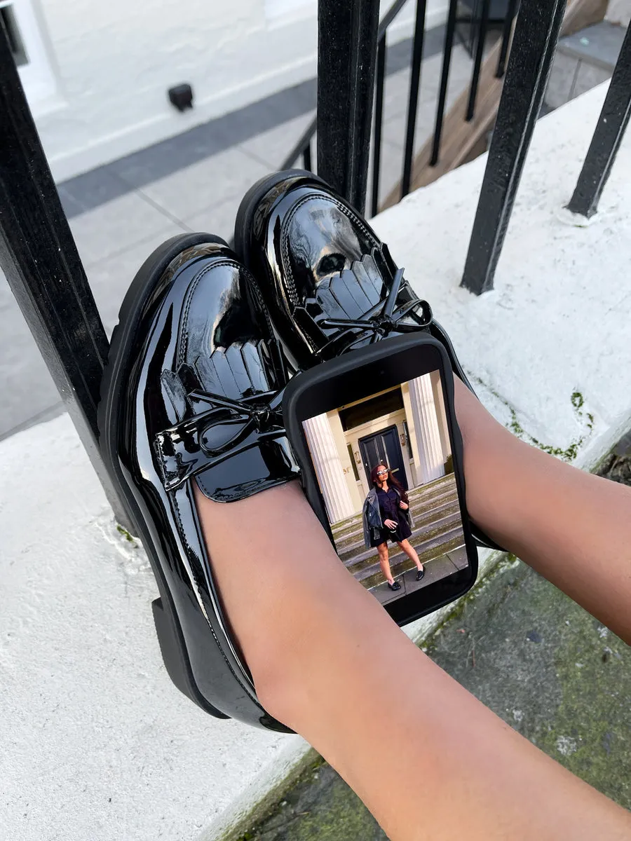 Bow Detail Flatform Slip On Loafer Shoes