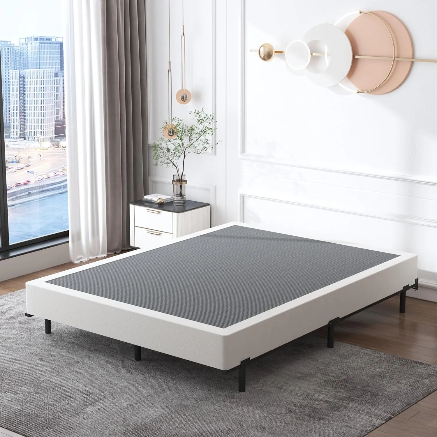 Box Spring Queen Size 5 Inch High, Heavy Duty Queen Box Spring,Sturdy Metal Frame with Fabric Cover Set, Easy Assembly, Noise Free