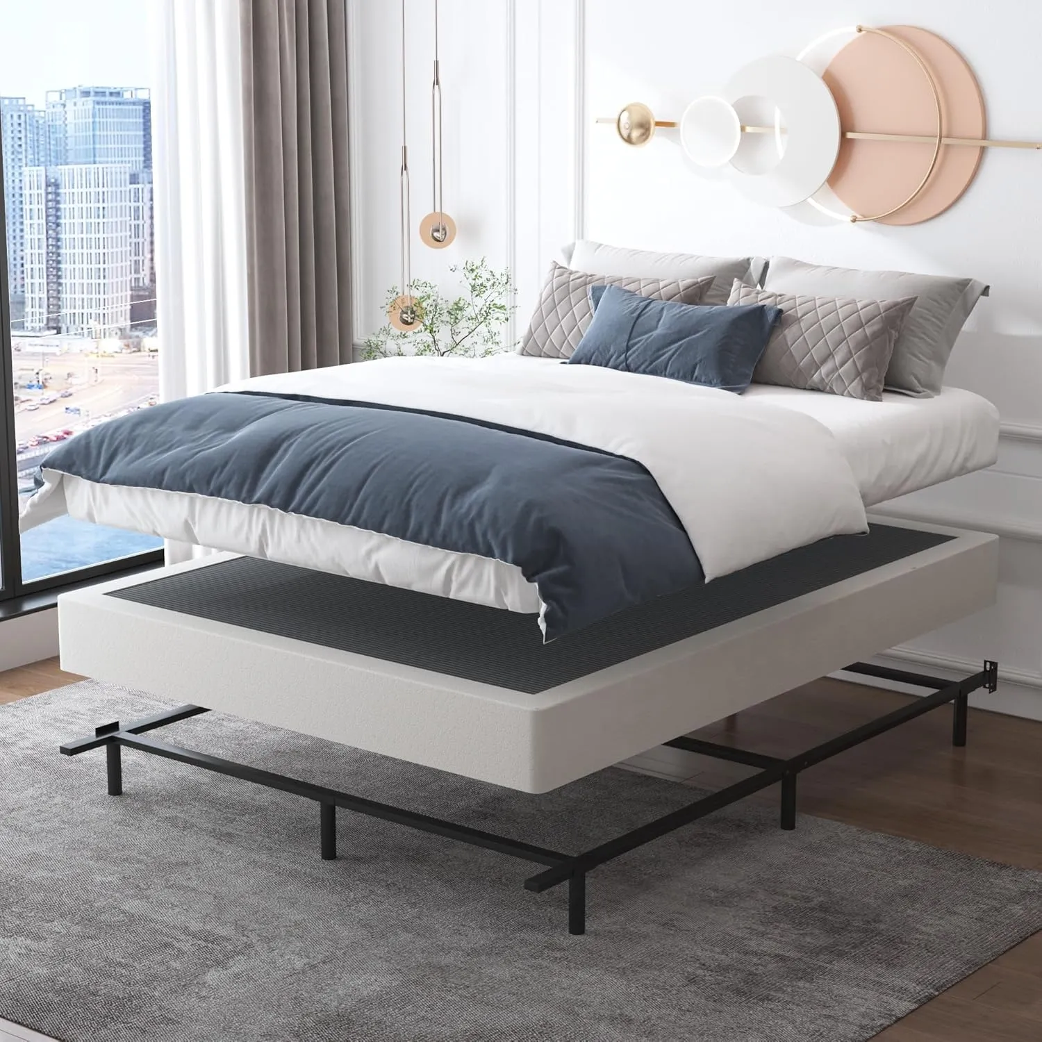 Box Spring Queen Size 5 Inch High, Heavy Duty Queen Box Spring,Sturdy Metal Frame with Fabric Cover Set, Easy Assembly, Noise Free