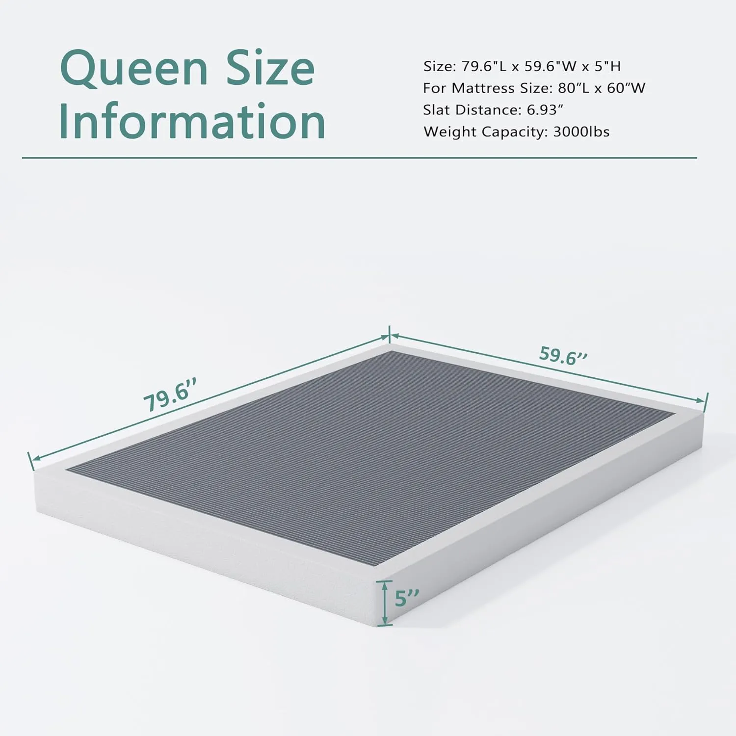 Box Spring Queen Size 5 Inch High, Heavy Duty Queen Box Spring,Sturdy Metal Frame with Fabric Cover Set, Easy Assembly, Noise Free