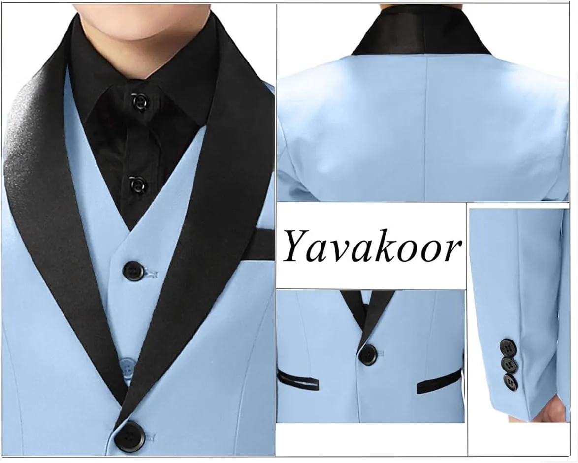 Boy Suits Tuxedo Slim Fit Suit for Boys Kids Toddler Dress Outfit with Coat, Pants, Vest Set No Tail