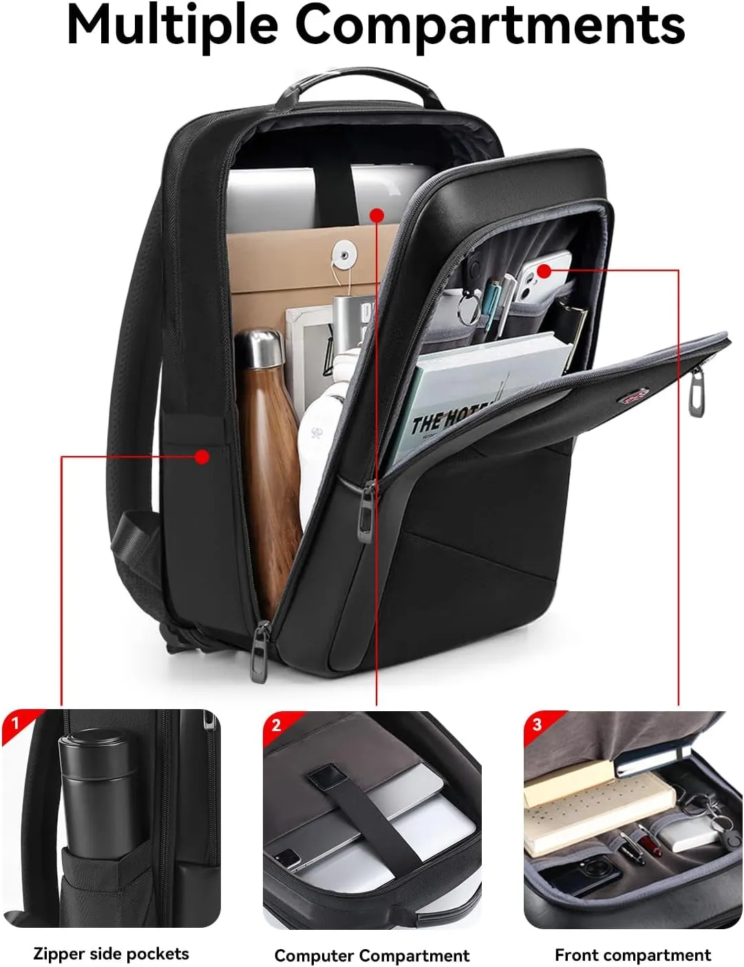 Business Backpack for Men Travel Backpack 180° Commuter Backpack Classic Backpack Water Resistant Bag Daypack for Work,Black