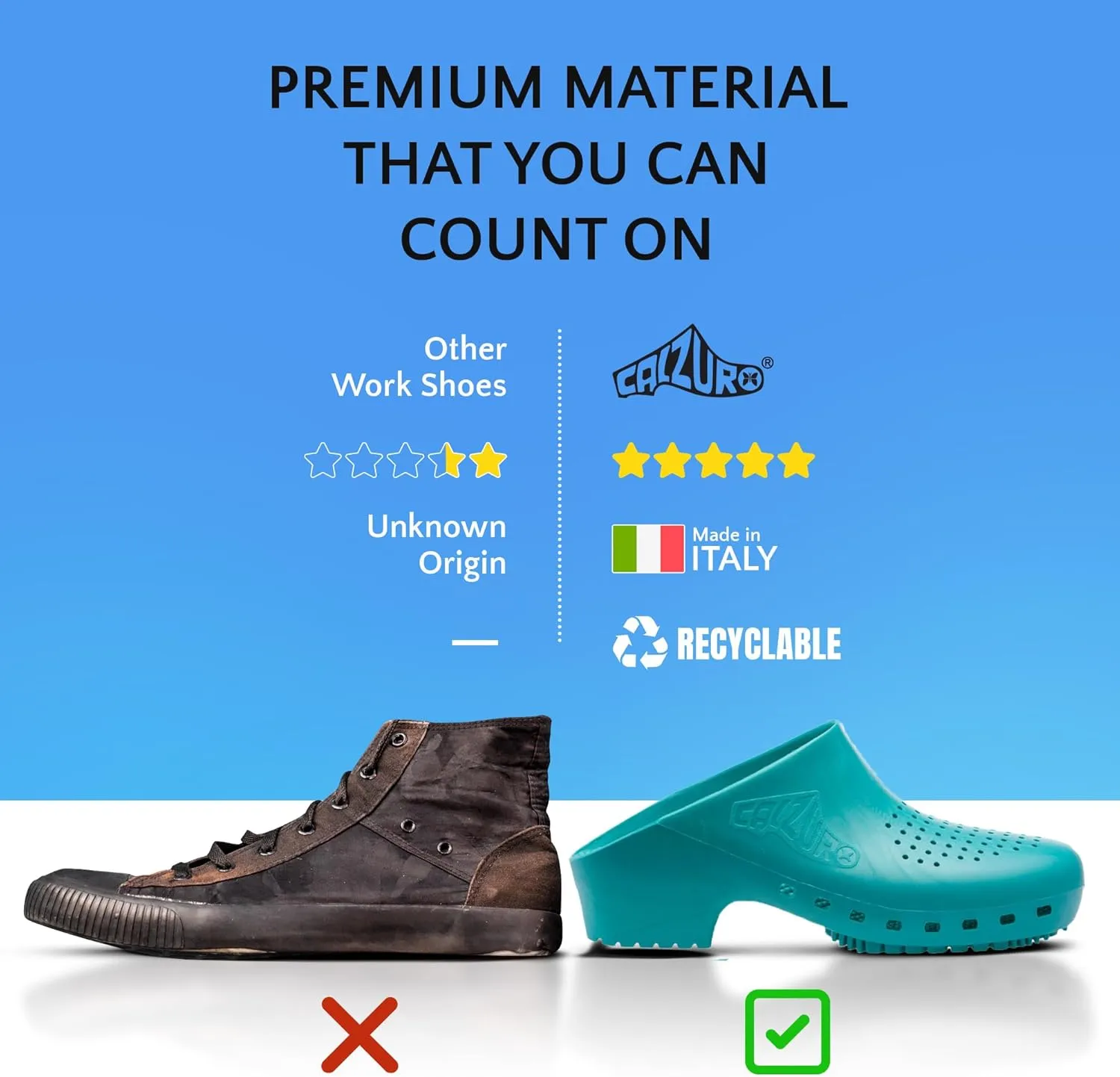 CALZURO Classic Work Clogs with Holes - Unisex Work Clogs for Women and Men - Non Slip Shoes - Autoclavable Rubber Kitchen Shoes and Nursing Clogs