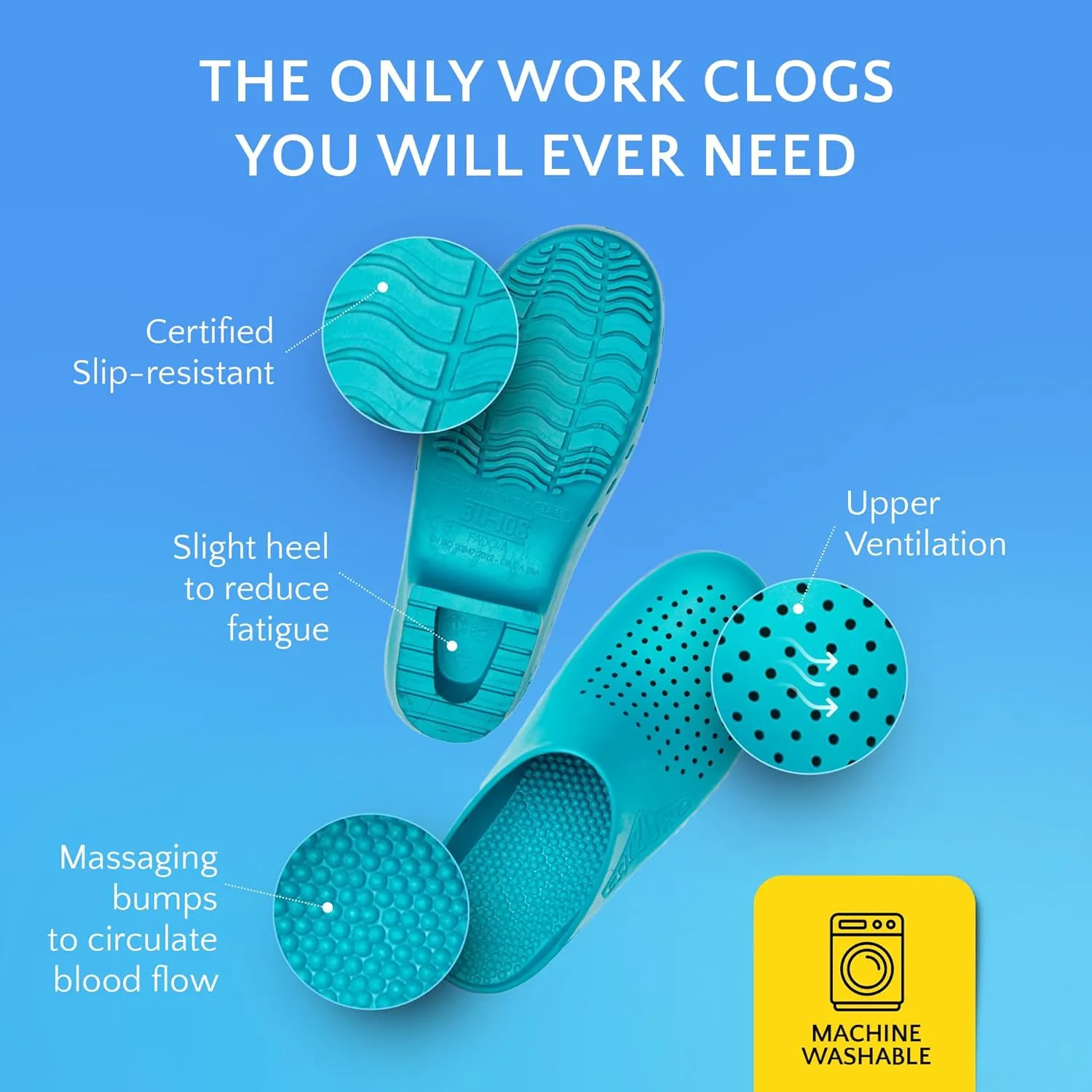 CALZURO Classic Work Clogs with Holes - Unisex Work Clogs for Women and Men - Non Slip Shoes - Autoclavable Rubber Kitchen Shoes and Nursing Clogs