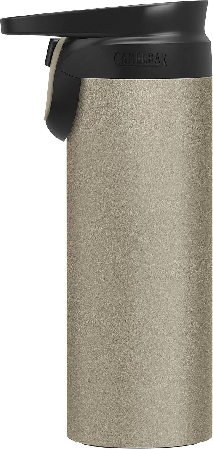 CamelBak Forge Flow Coffee & Travel Mug, Insulated Stainless Steel - Non-Slip Silicon Base - Easy One-Handed Operation - 16oz, Dune