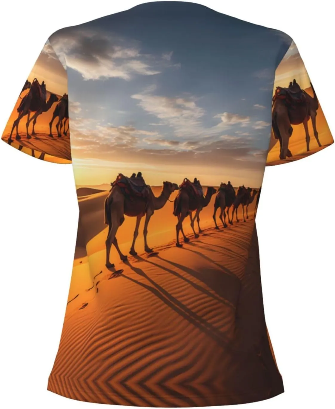 Caravan of Camels Printed Women's Slim deep V-Neck Short-Sleeved, Yoga Running Training Clothes
