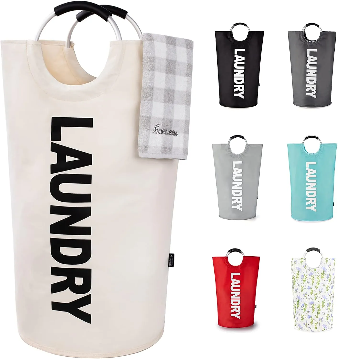 Caroeas 90L Laundry Basket (13 Colors), Waterproof Laundry Hamper, Laundry Bag with Padded Handles, Clothes Hamper Stands Up Well, Collapsible Laundry Basket Easy Storage