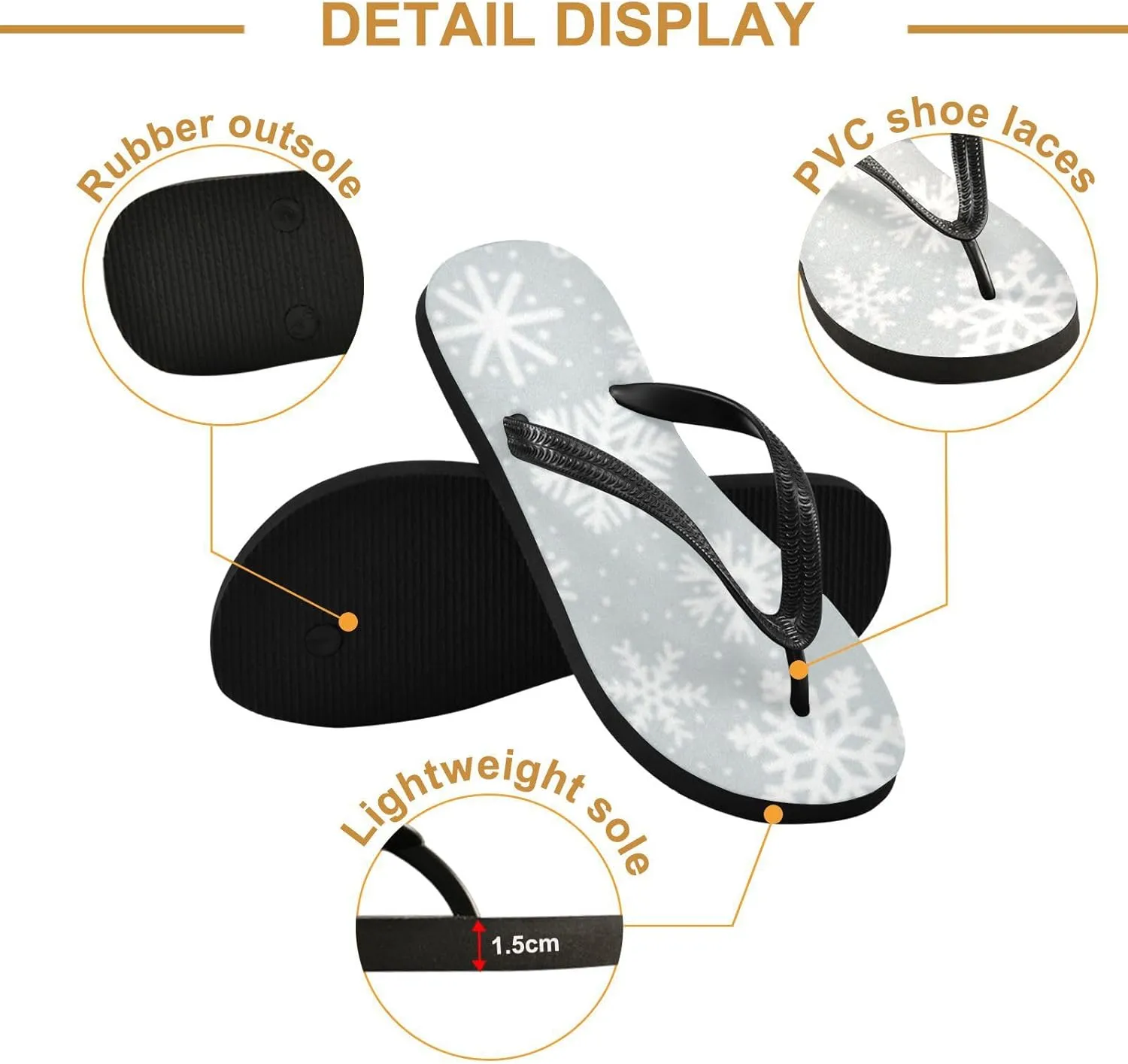Casual Women's Slim Flip Flops - White Snowflakes Snowfall Summer Thong Flat Sandals Rubber Slide Slippers Shower Shoes