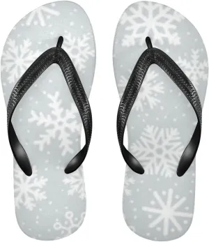 Casual Women's Slim Flip Flops - White Snowflakes Snowfall Summer Thong Flat Sandals Rubber Slide Slippers Shower Shoes