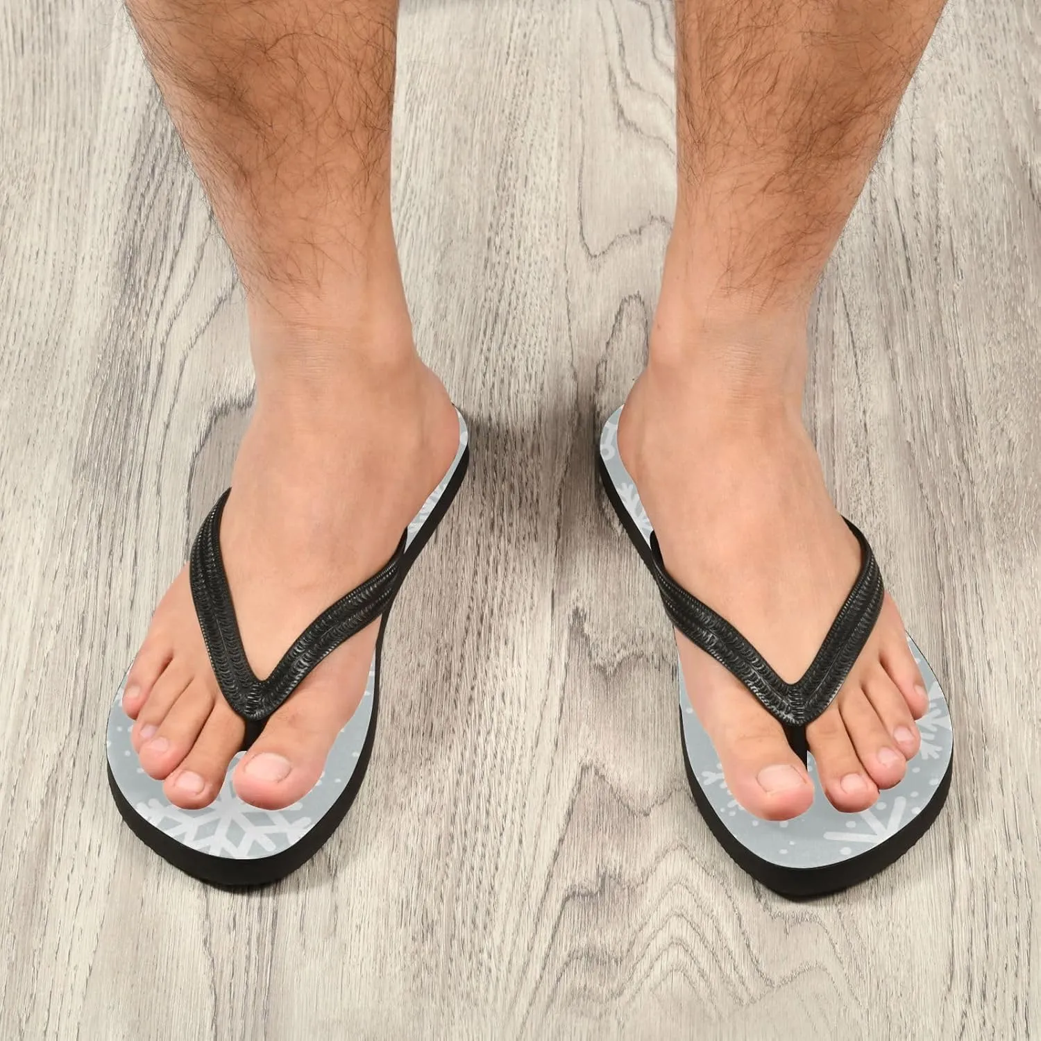Casual Women's Slim Flip Flops - White Snowflakes Snowfall Summer Thong Flat Sandals Rubber Slide Slippers Shower Shoes