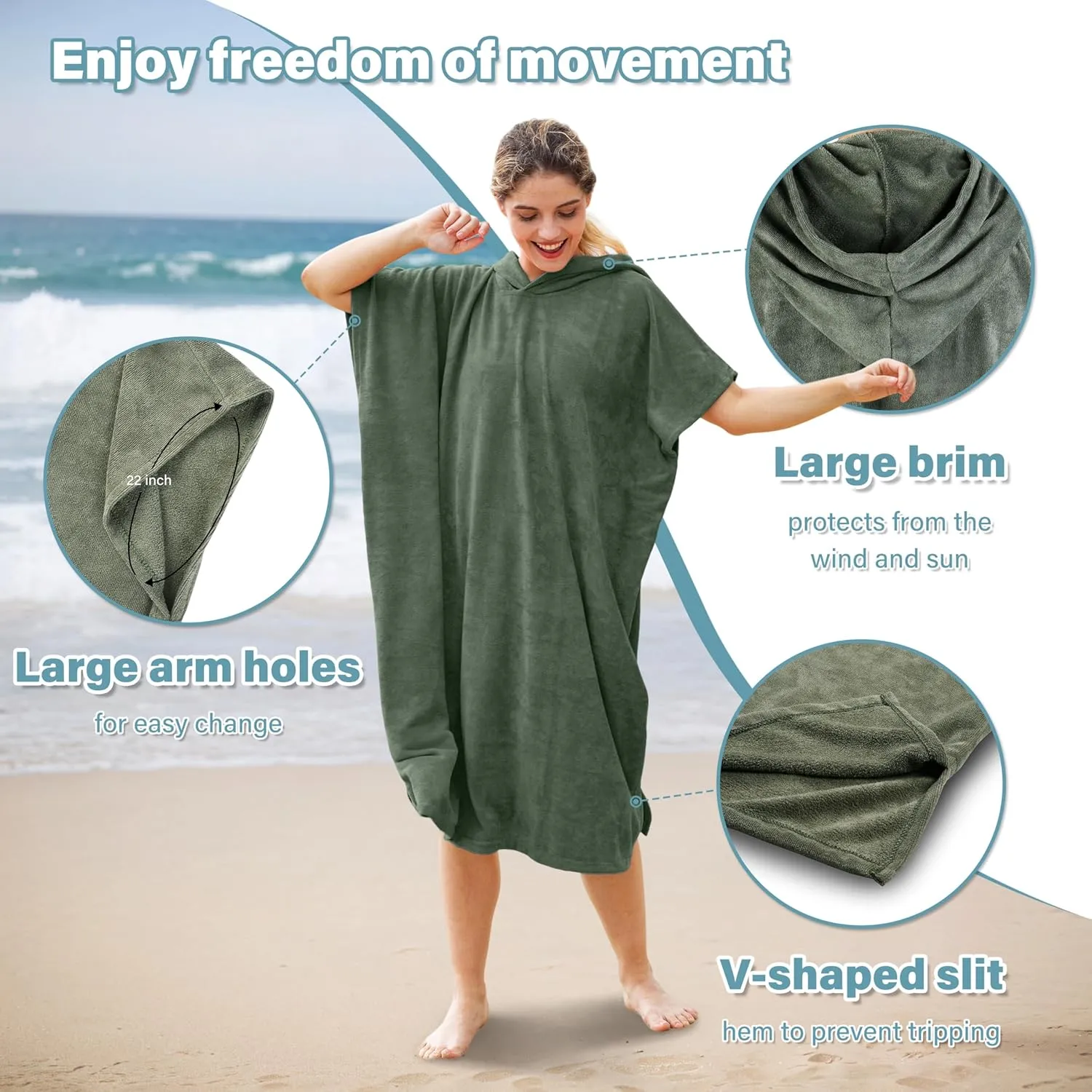 Catalonia Absorbent Surf Poncho Men Women, Quick Dry Towel Changing Poncho, Hooded Towel Poncho Adult, Changing Robe for Beach Surfing Swimming
