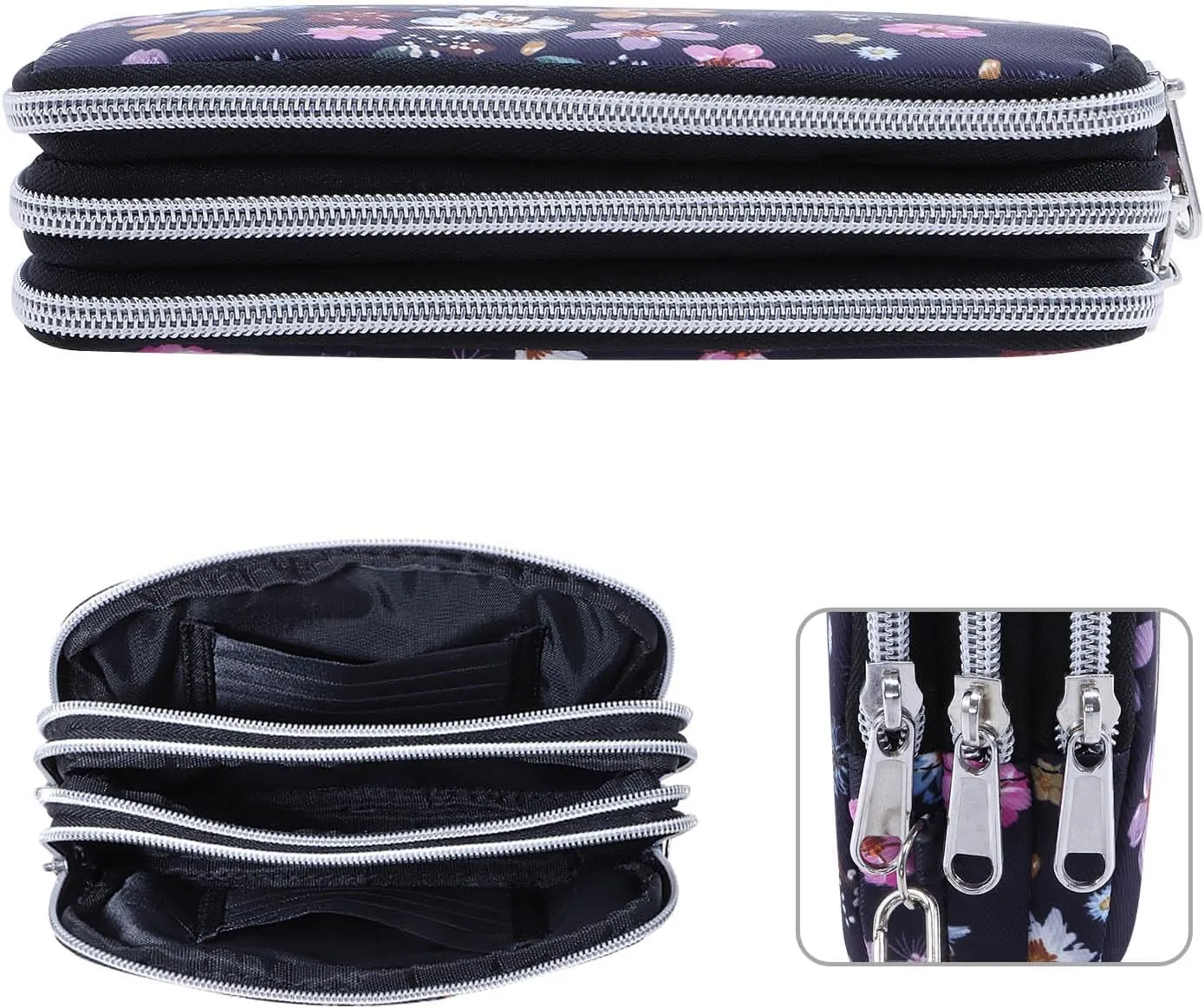 Cellphone Wristlet Wallets for Women Large Capacity Clutch Purse 3 Zipper Compartments 6 Card Slots Anti-water Handbag