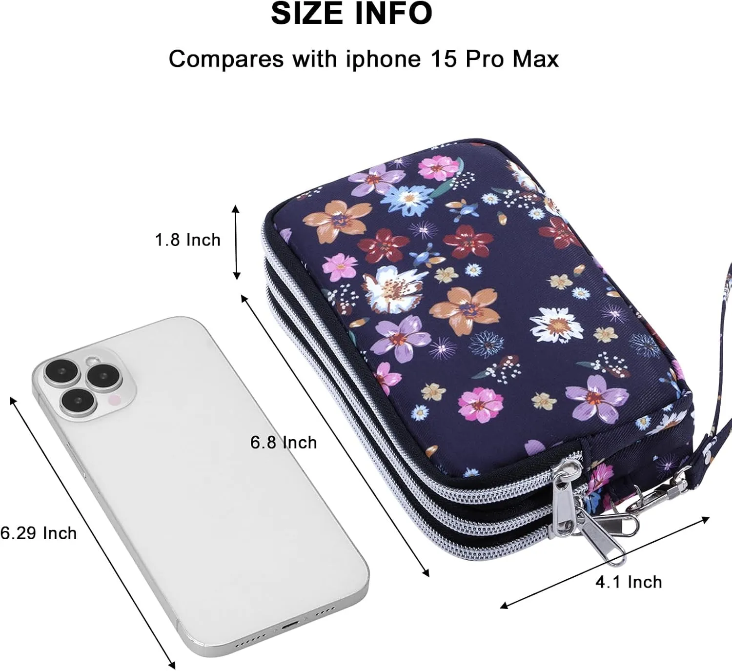 Cellphone Wristlet Wallets for Women Large Capacity Clutch Purse 3 Zipper Compartments 6 Card Slots Anti-water Handbag