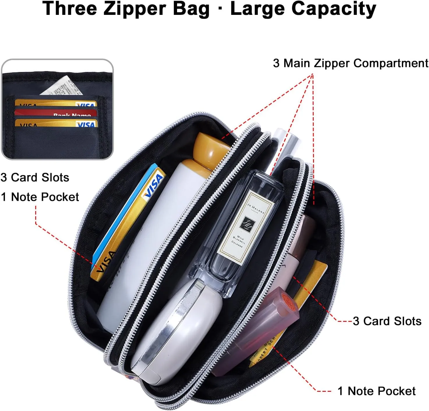 Cellphone Wristlet Wallets for Women Large Capacity Clutch Purse 3 Zipper Compartments 6 Card Slots Anti-water Handbag