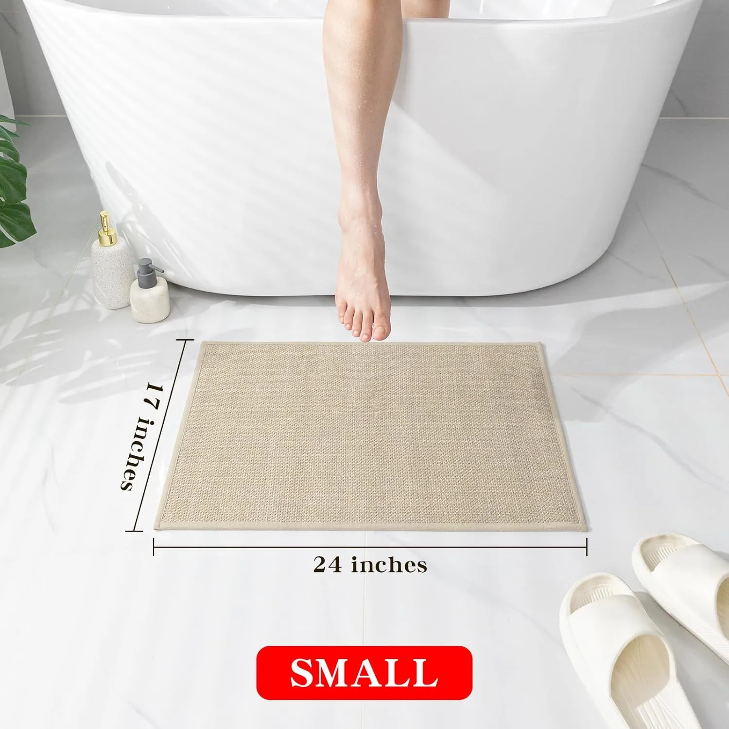 chakme Bathroom Rugs Mat 24x17, Ultra Thin Non Slip Bath Mat Small Quick Dry Absorbent Bath Mat for Bathroom Floor, (Light Beige, 24"x17")