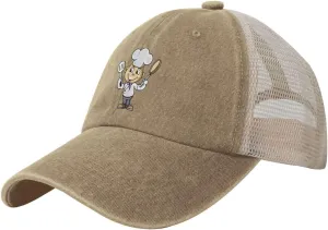 Chef with Spatula and Frying Pan Baseball Cap Women Men Mesh Back Denim Hat Vintage Trucker Hats Dad Caps