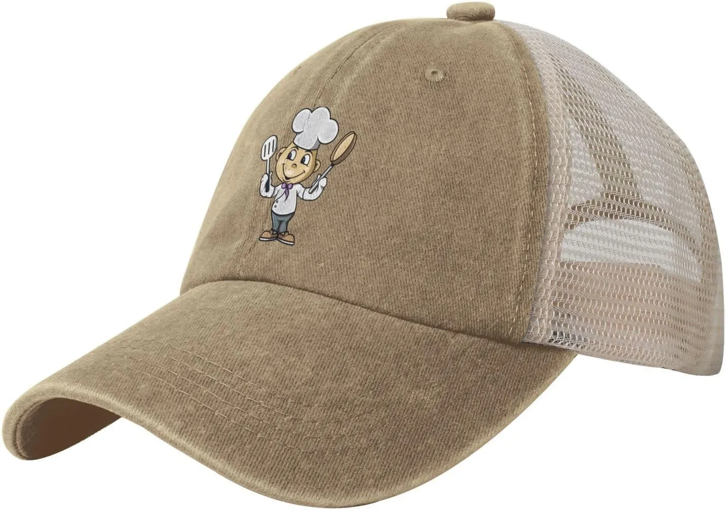 Chef with Spatula and Frying Pan Baseball Cap Women Men Mesh Back Denim Hat Vintage Trucker Hats Dad Caps