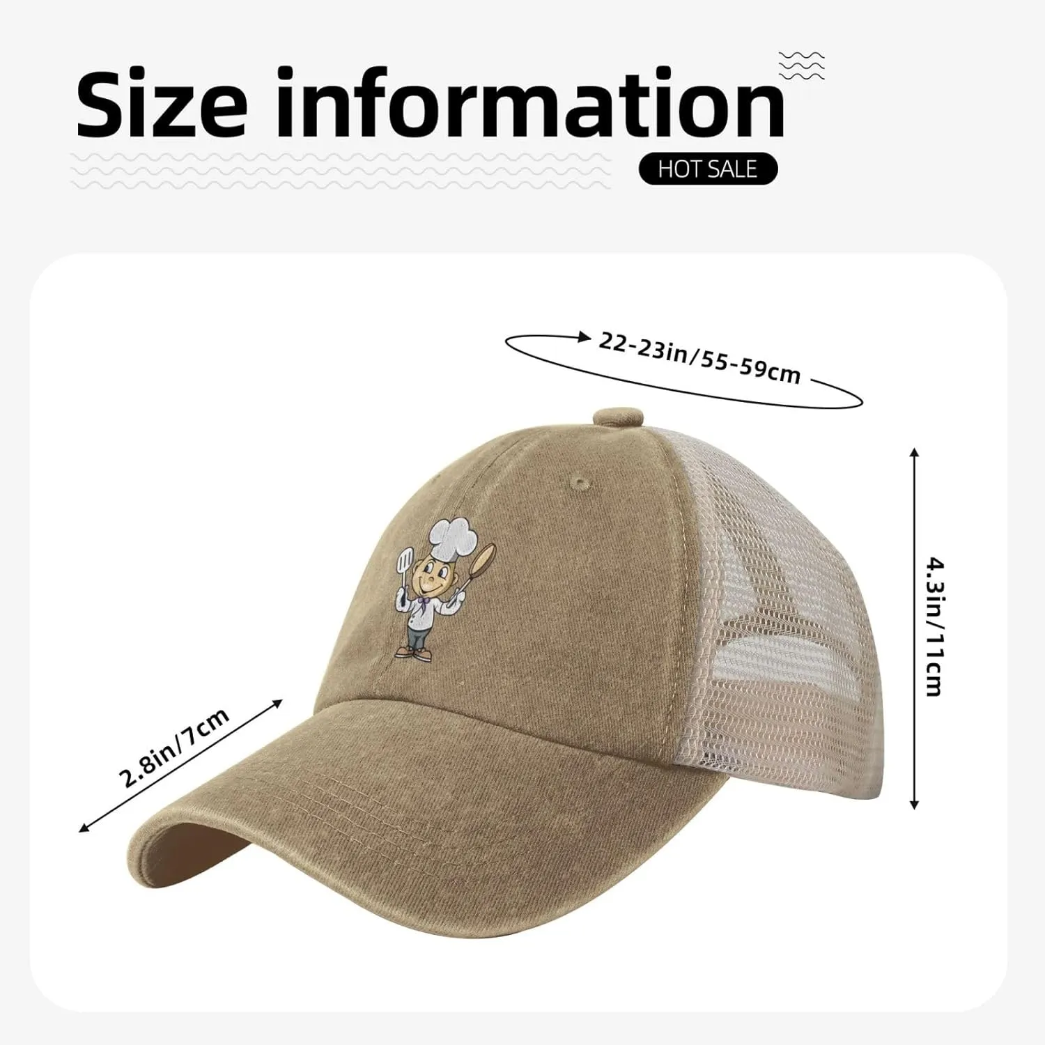 Chef with Spatula and Frying Pan Baseball Cap Women Men Mesh Back Denim Hat Vintage Trucker Hats Dad Caps