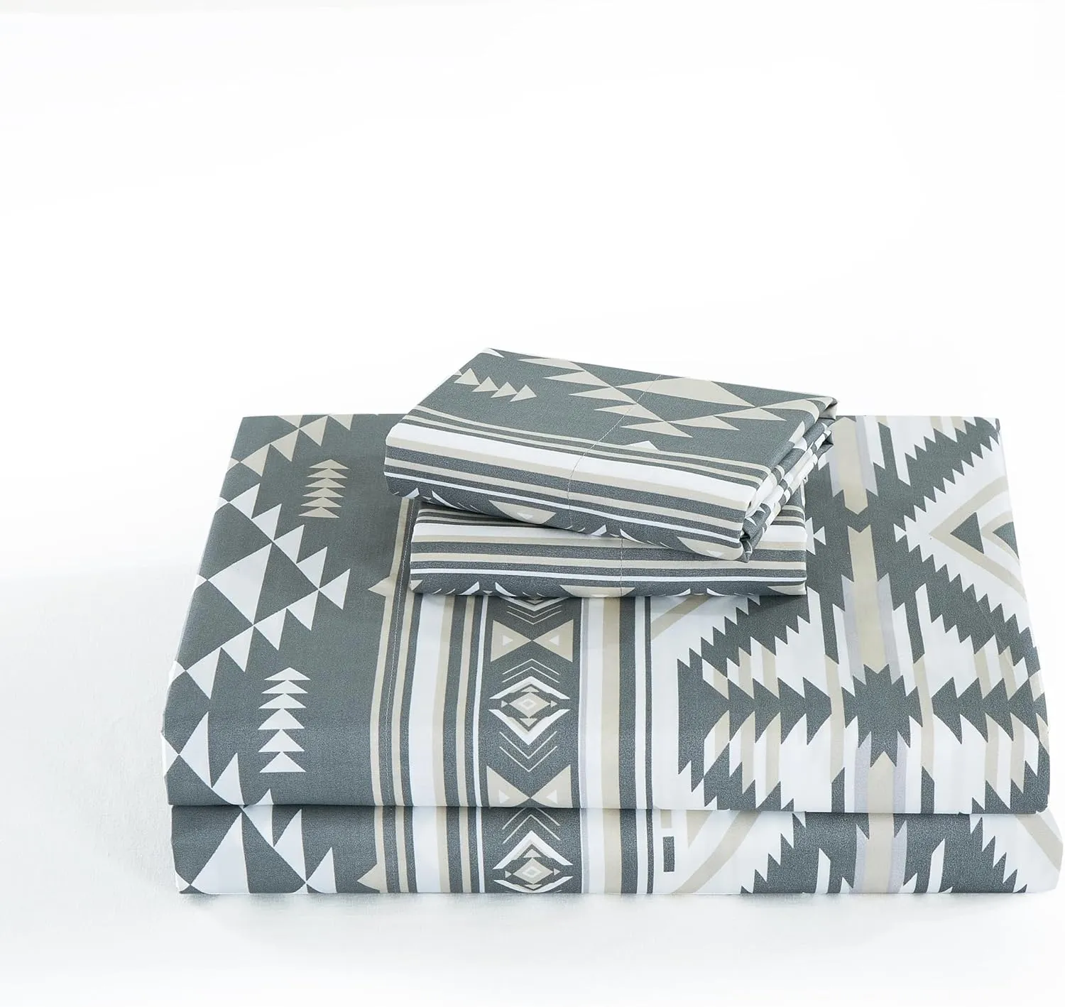 Chezmoi Collection 4-Piece Southwestern Geometric Motif Sheet Set Full Size - Multicolor Gray White Light Brown Printed Brushed Microfiber Lightweight Breathable Deep Pocket Bed Sheets