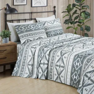 Chezmoi Collection 4-Piece Southwestern Geometric Motif Sheet Set Full Size - Multicolor Gray White Light Brown Printed Brushed Microfiber Lightweight Breathable Deep Pocket Bed Sheets
