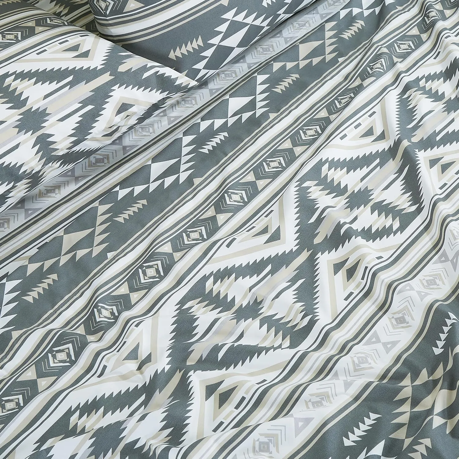 Chezmoi Collection 4-Piece Southwestern Geometric Motif Sheet Set Full Size - Multicolor Gray White Light Brown Printed Brushed Microfiber Lightweight Breathable Deep Pocket Bed Sheets