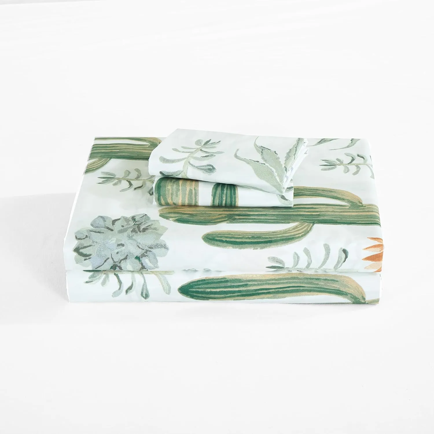 Chezmoi Collection 4-Piece Southwestern Serene Desert Sheet Set Queen Size - Green Blue Cactus Succulent Plant Printed Brushed Microfiber Lightweight Breathable Deep Pocket Bed Sheets