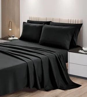 Chezmoi Collection 6-Piece Black Sheet Set California King - Extra Soft Breathable Brushed Microfiber Bed Sheets with 15" Deep Pocket & 4 Pillowcases