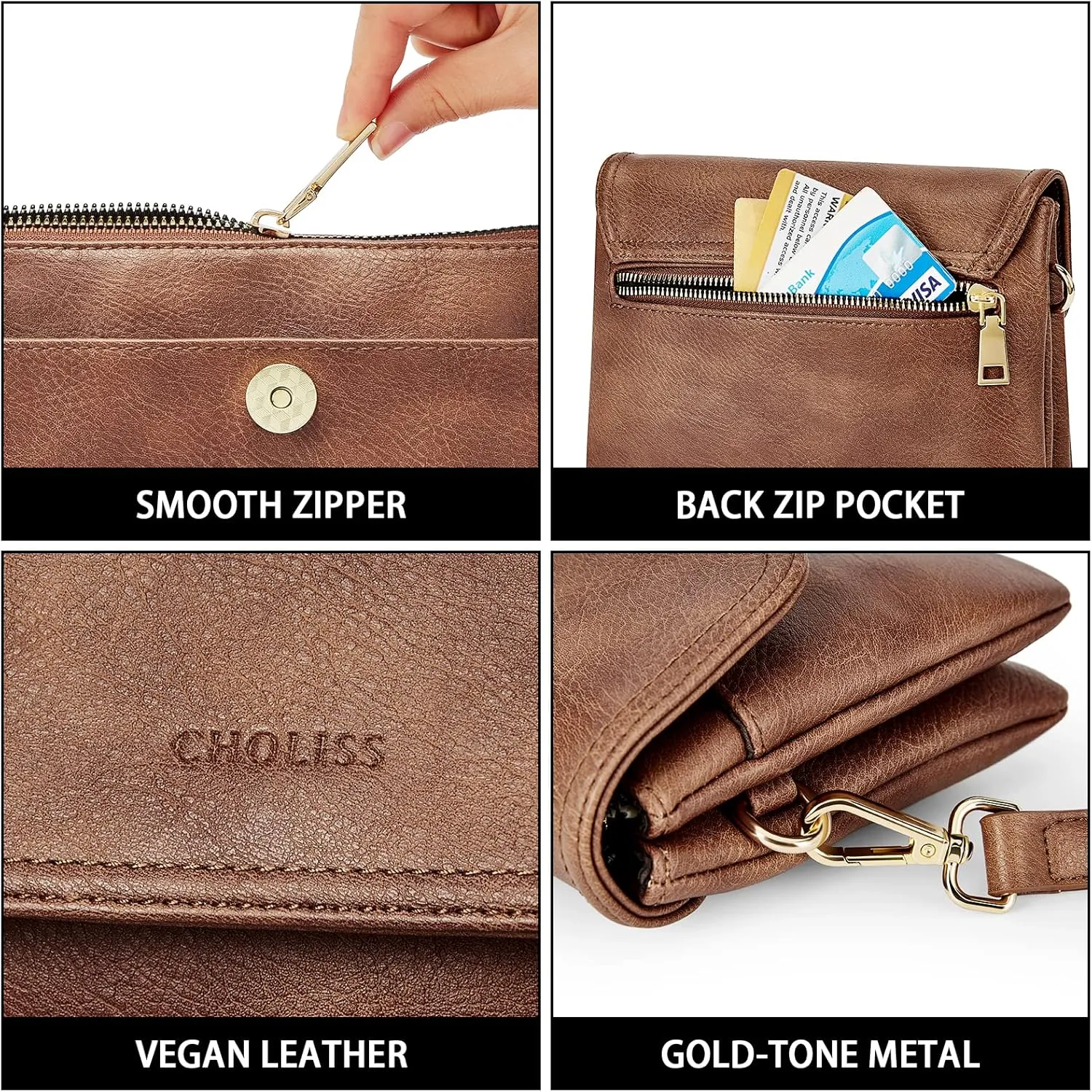 CHOLISS Small Crossbody Bags for Women, Vegan Leather Cell Phone Purse, Mini Travel Purse with Adjustable Strap