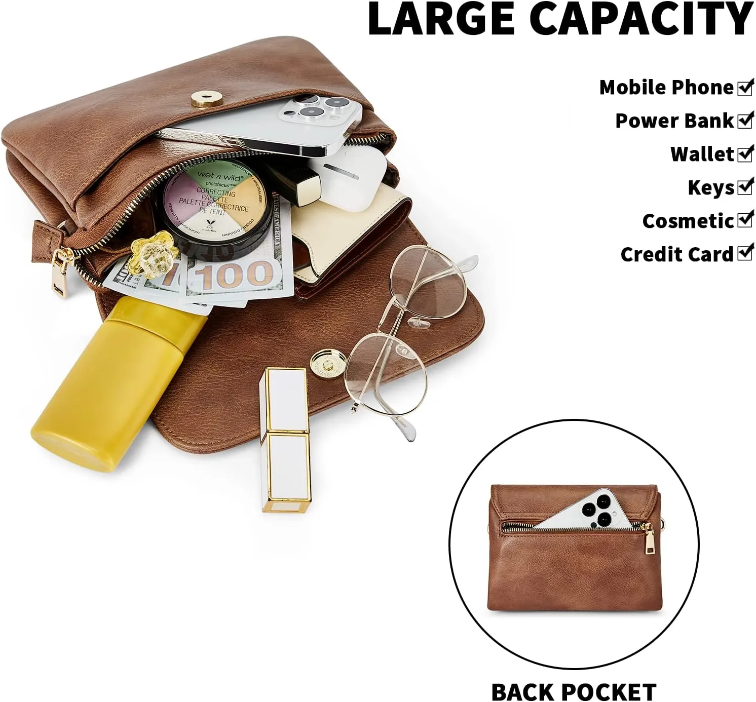CHOLISS Small Crossbody Bags for Women, Vegan Leather Cell Phone Purse, Mini Travel Purse with Adjustable Strap