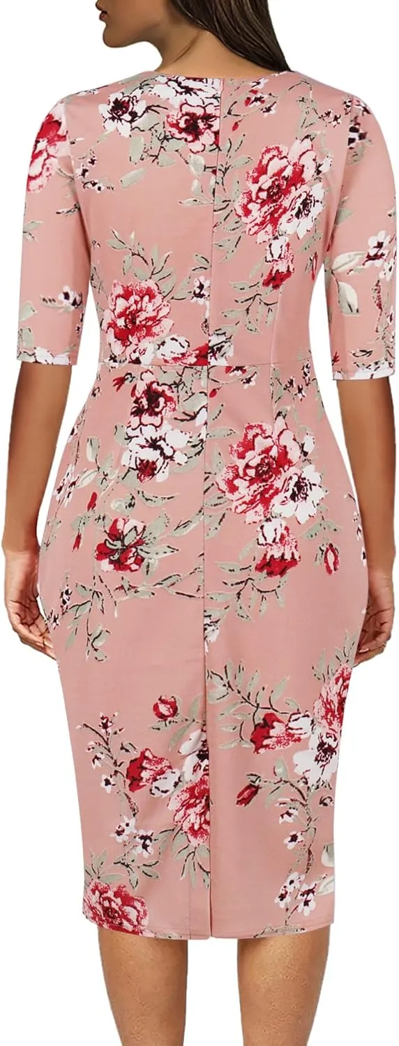 CISMARK Women's Vintage Short Sleeve Polka Dot Falbala Fold Slim Fit Pencil Dress